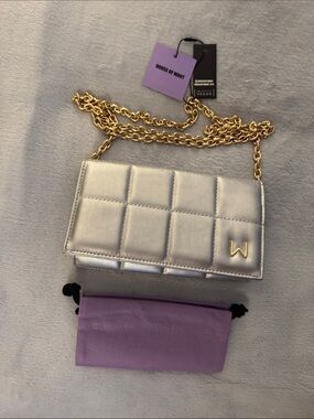 House of Want Silver Quilted Crossbody with Gold Chain
